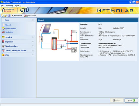 Software per il dimensionamento di un impianto solare termico