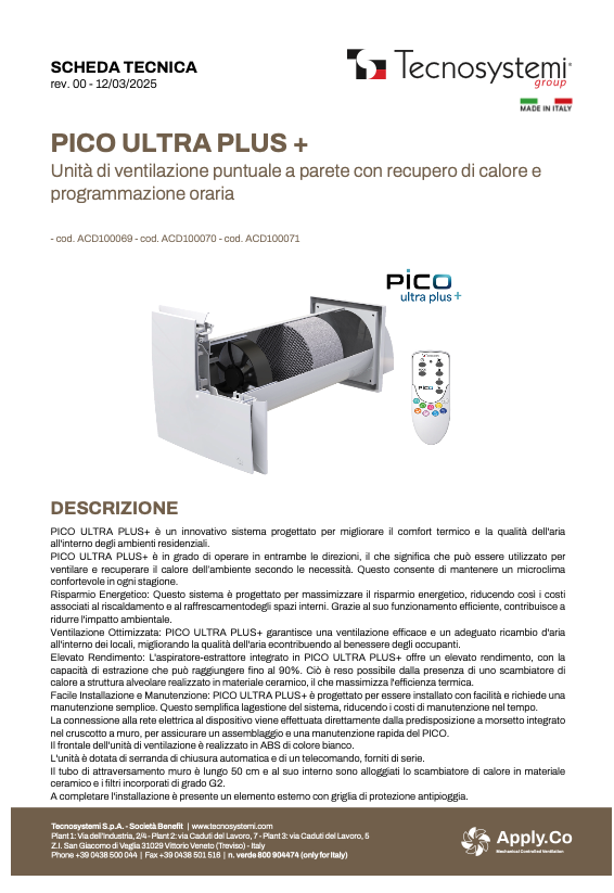 Scheda tecnica Pico Ultra Plus Tecnosystemi